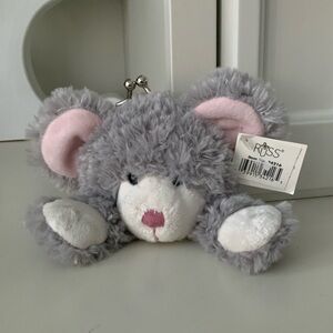 Vintage Y2K RUSS Plush Bear Grey Kiss Lock Coin Pouch Bag BRAND NEW